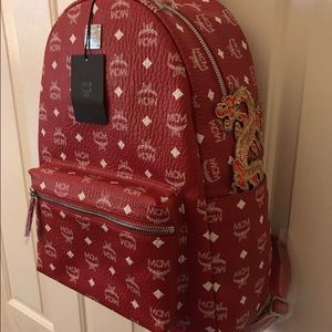 MCM White logo Ruby Red  backpack